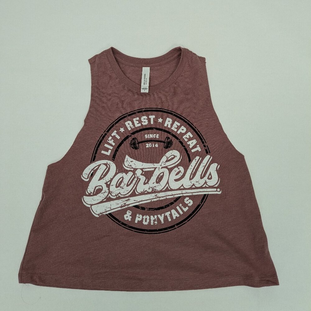 Barbells And Ponytails Racer Crop Tank Top Sz S NEW